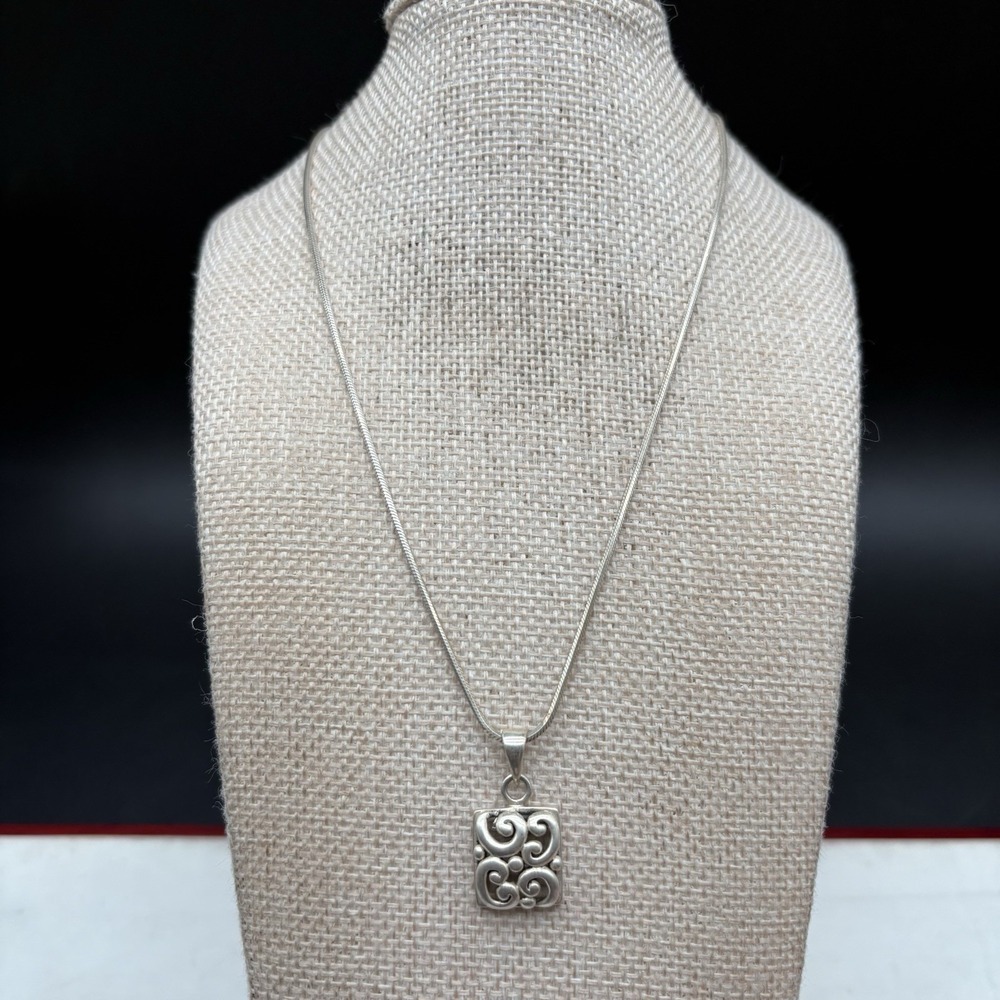 Thai Filigree Scroll Square Pendant Necklace 925 Snake Chain 16" 9g